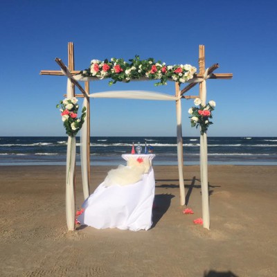 Bamboo archway with tulle down legs
